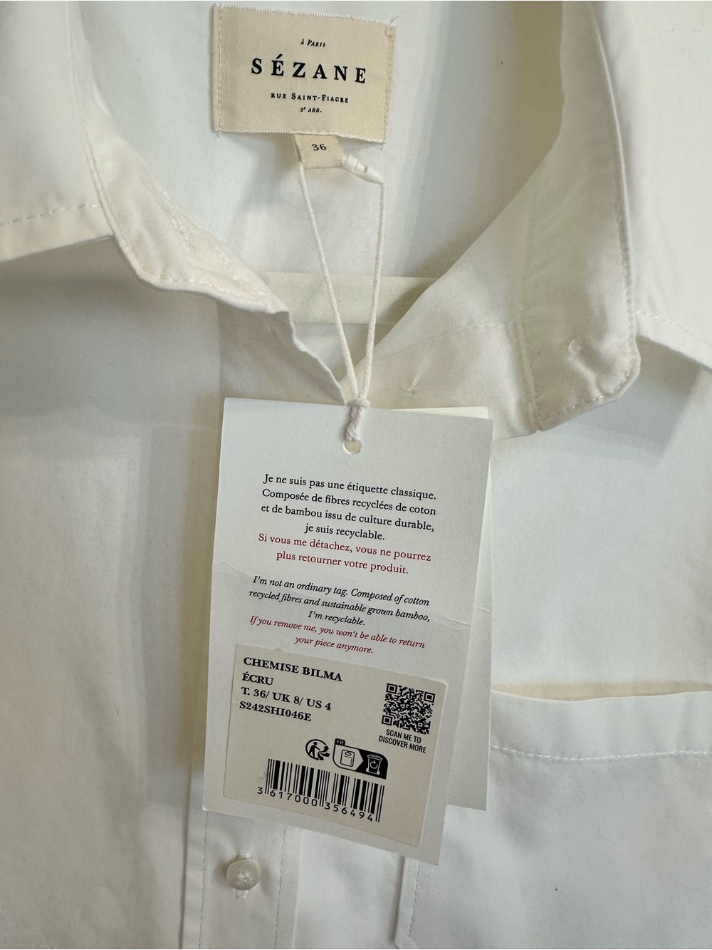 Sezane Chemise Bilma in Ecru Size 4 - Picture 4 of 4